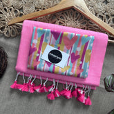 Baby Pink Handloom Khadi Cotton Saree With Multi Heart Print Blouse
